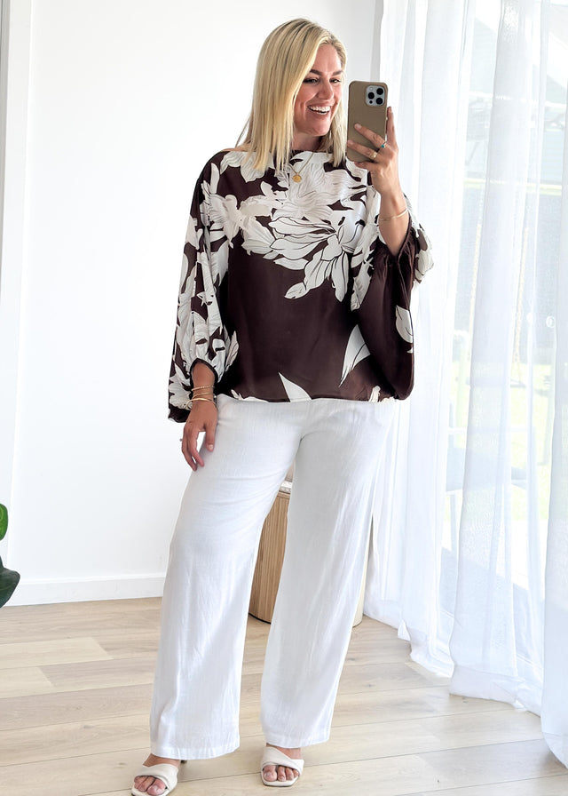 Maui Off Shoulder Top - Chocolate Floral