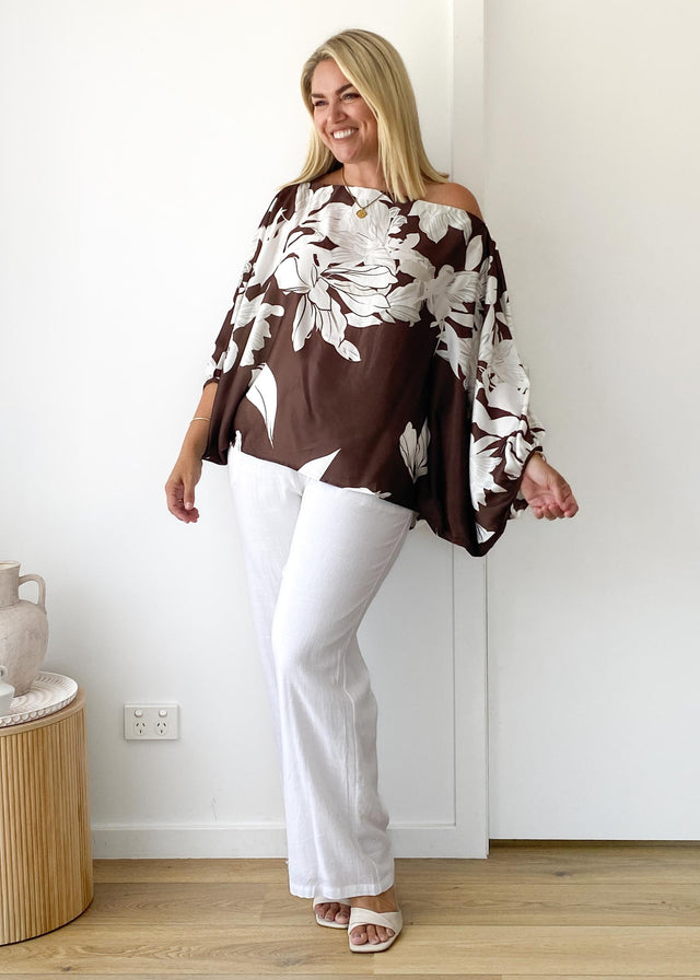 Maui Off Shoulder Top - Chocolate Floral