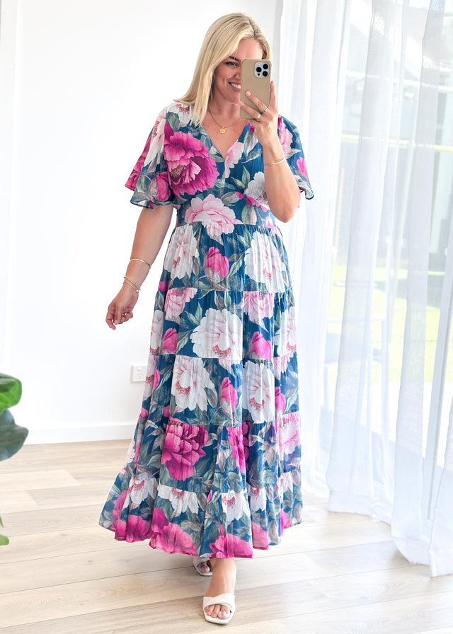 Eleisha Maxi Dress - Teal Peony