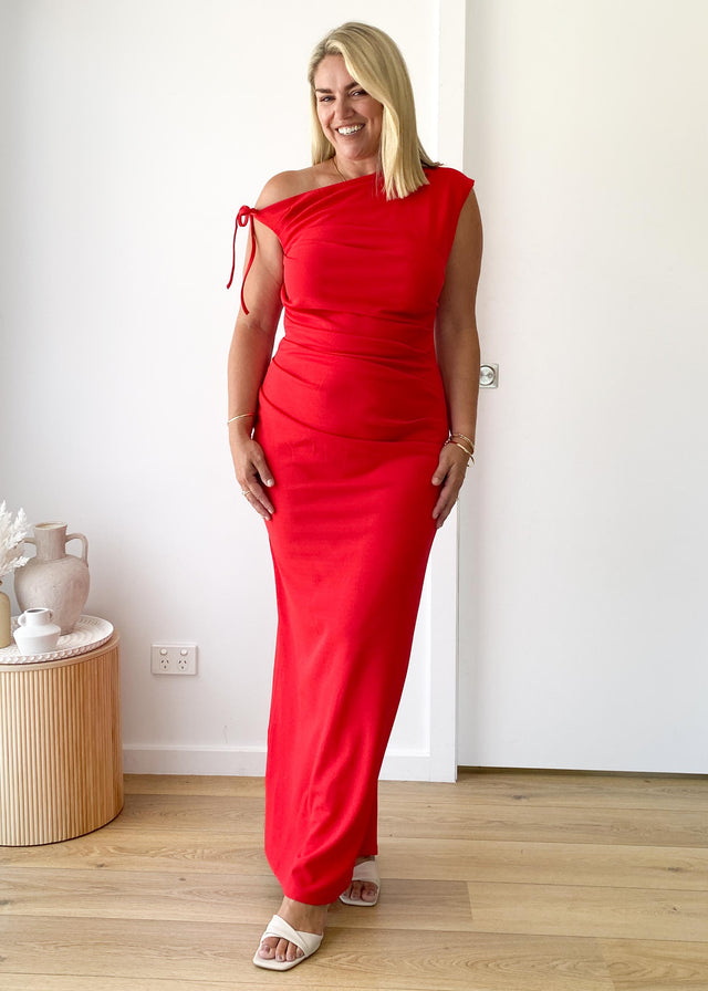 Mysha Drop Shoulder Maxi Dress - Red