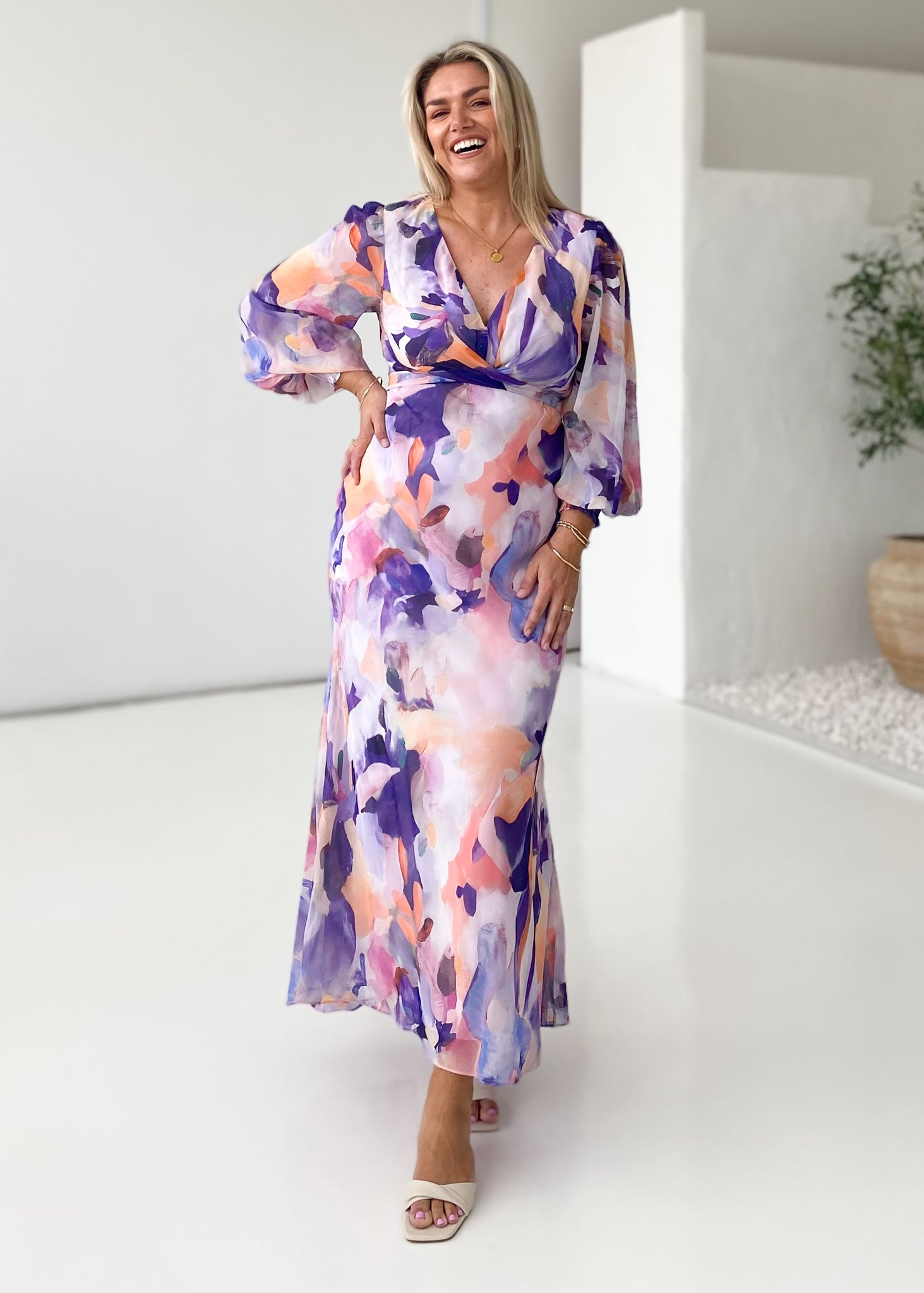 Camellia Midi Dress - Lilac Garden