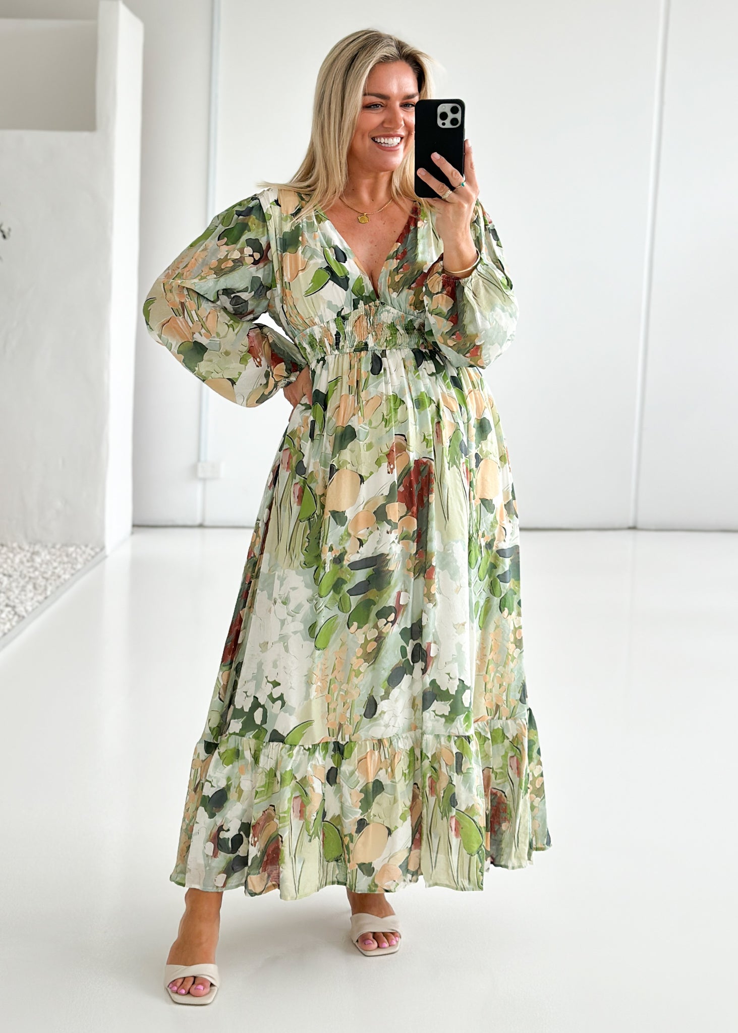 Geneva Maxi Dress - Green Abstract