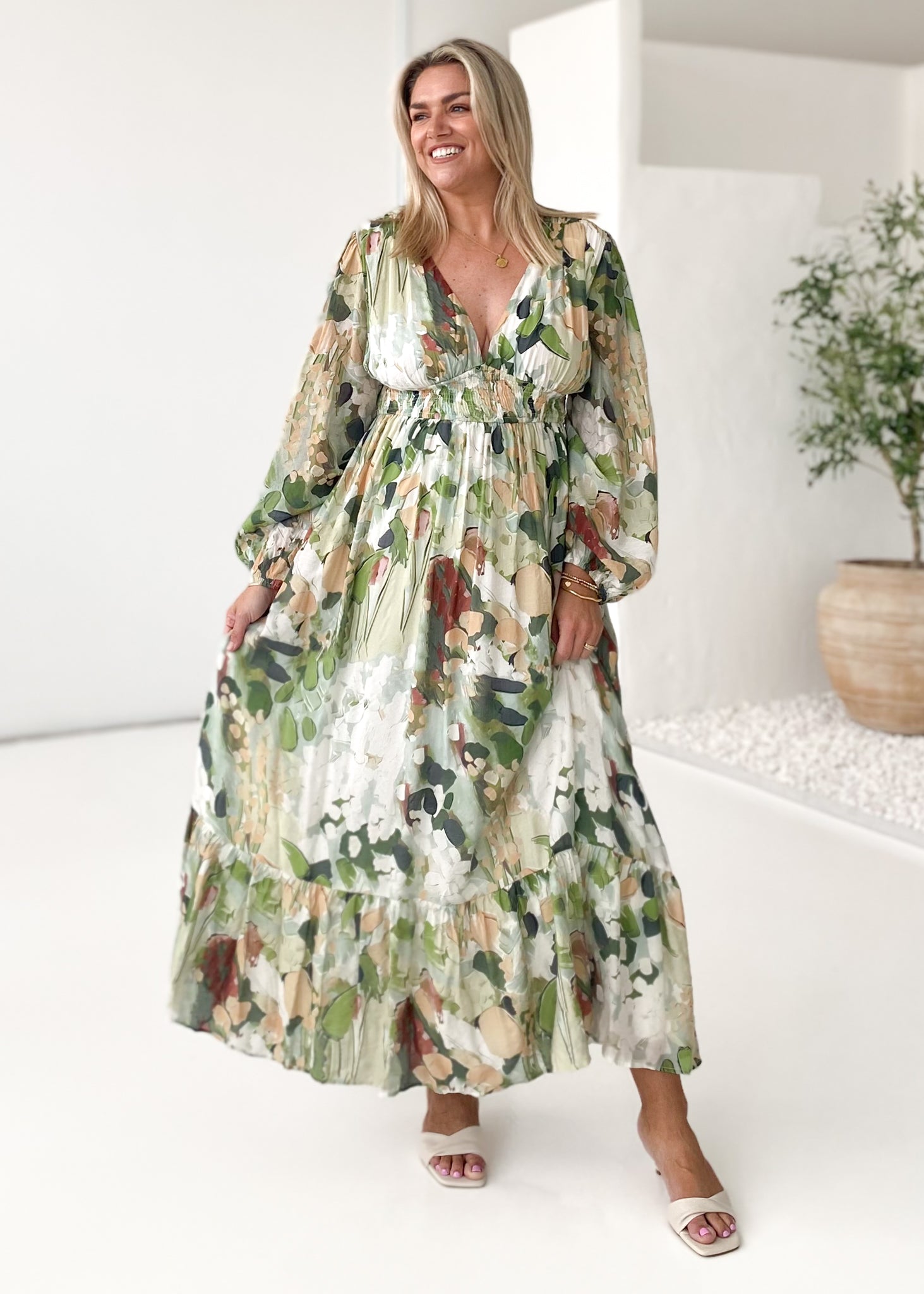 Geneva Maxi Dress - Green Abstract