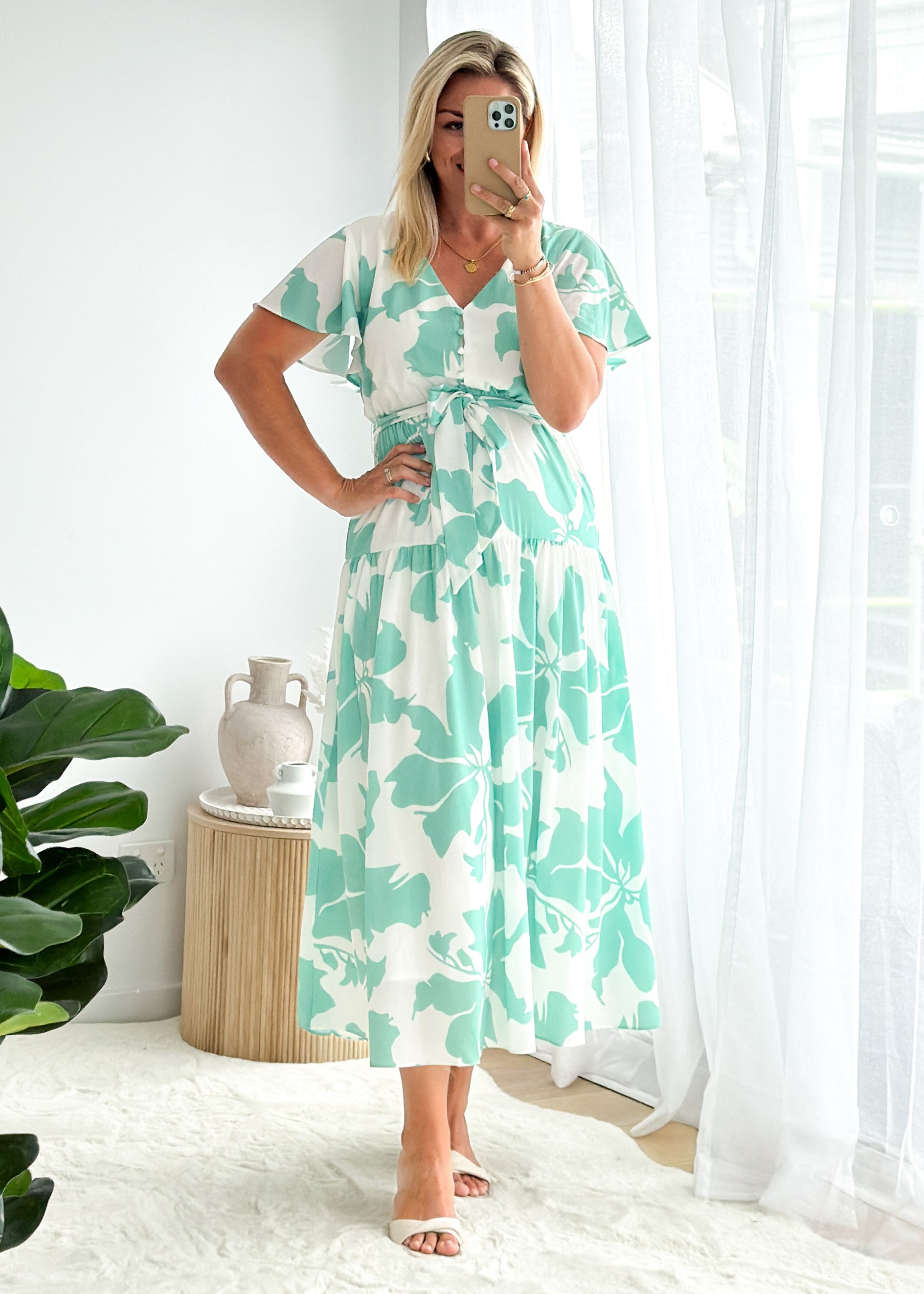 Vino Midi Dress - Green Floral