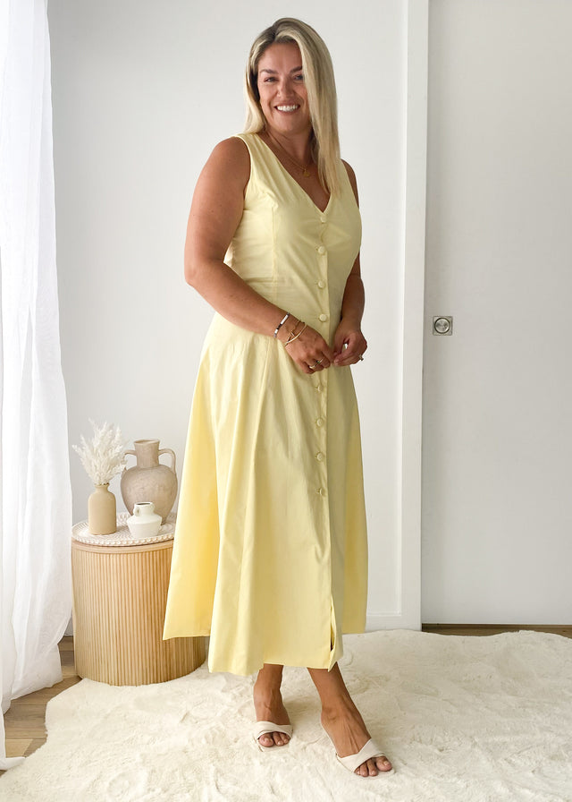 Gio Midi Dress Lemon – Gingham Heels