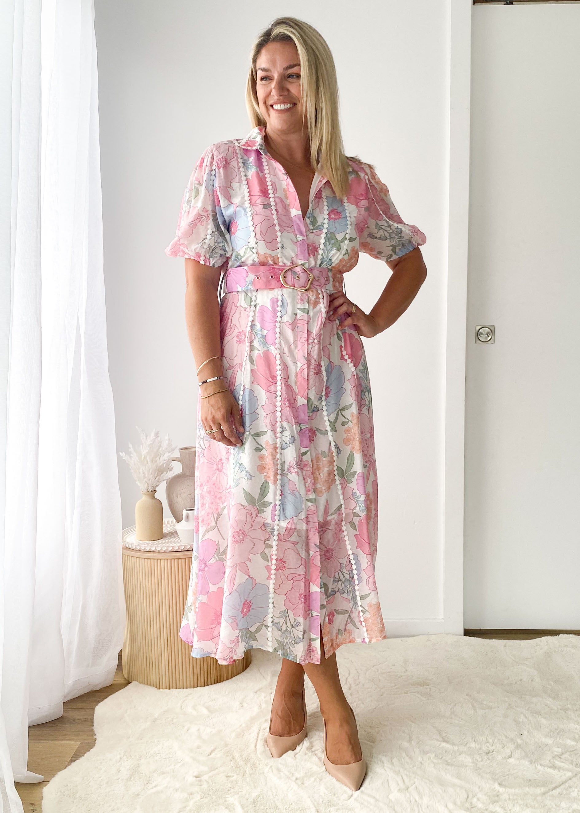 Mannia Maxi Dress - Pink Flowers