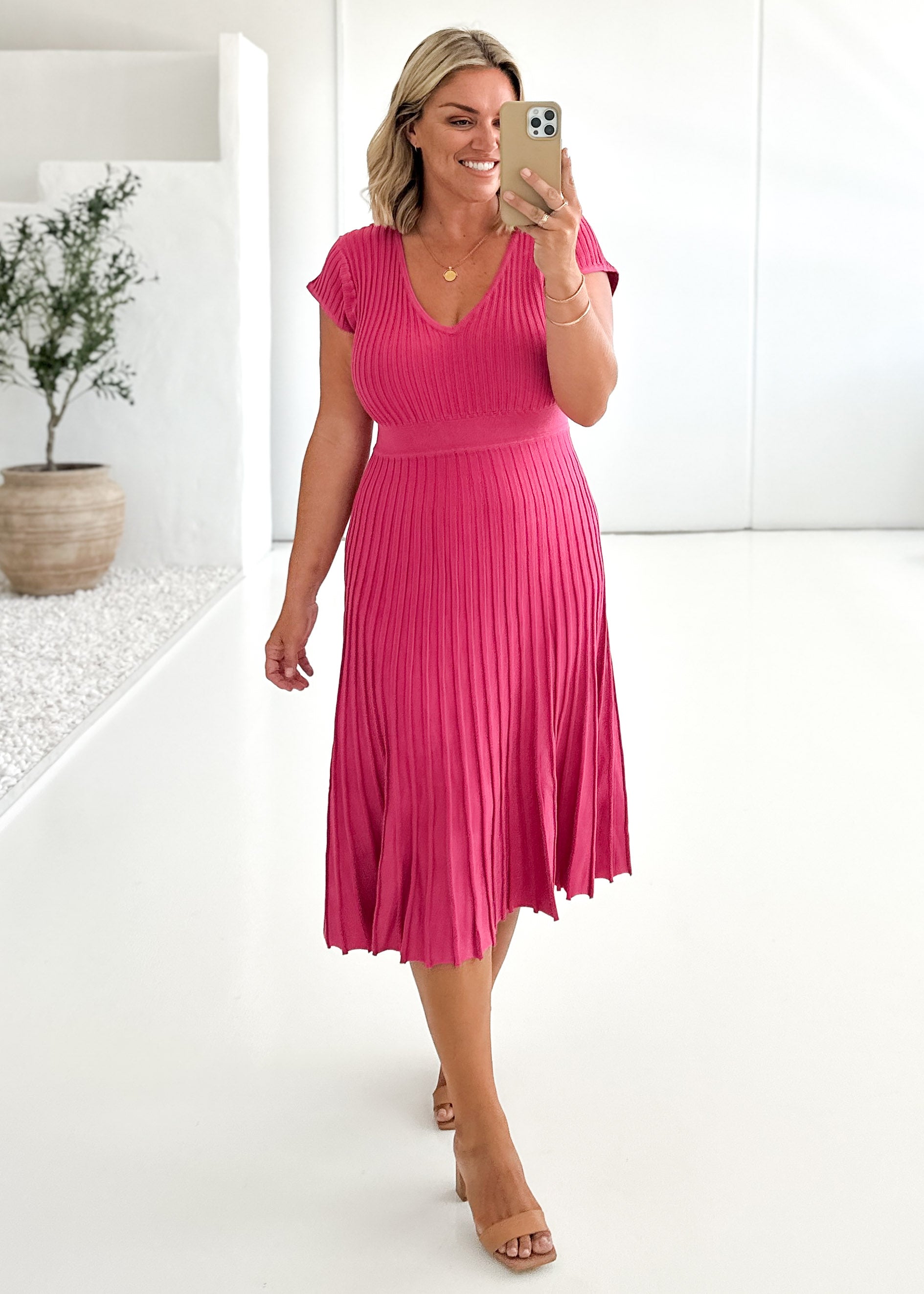 Zevah Knit Midi Dress - Rose Pink
