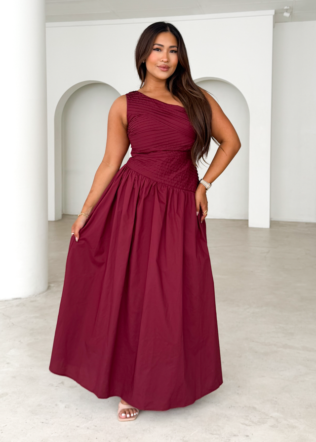 Tazzy One Shoulder Maxi Dress Burgundy1
