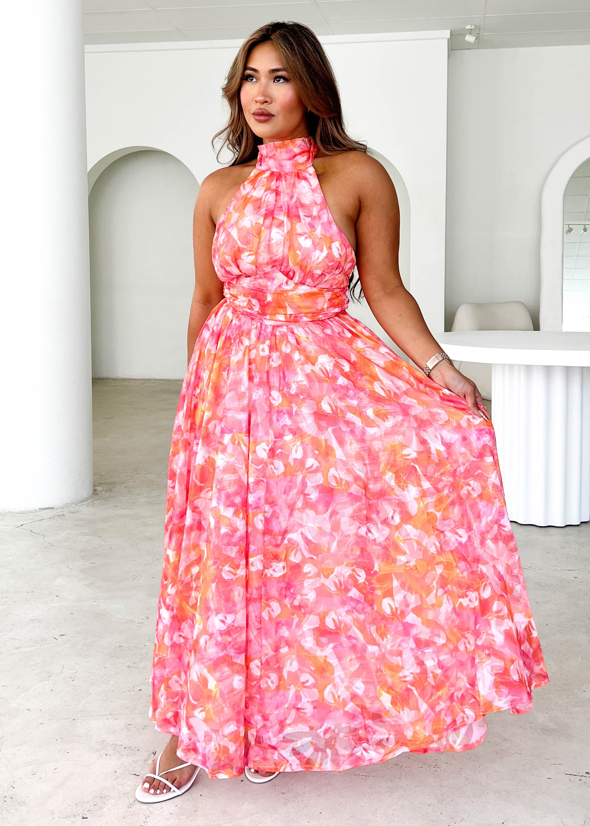 Ohio Halter Maxi Dress - Pink Splash