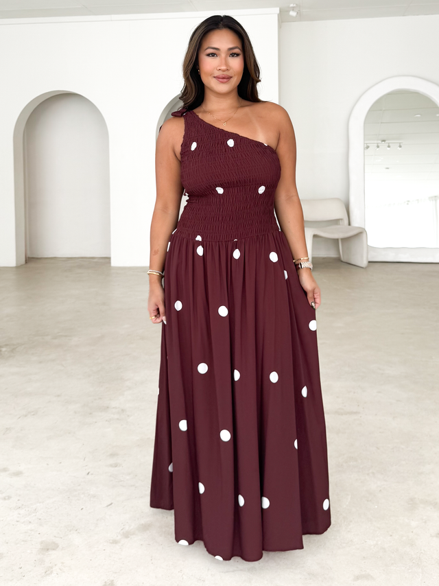 Leni One Shoulder Maxi Dress - Chocolate Spot