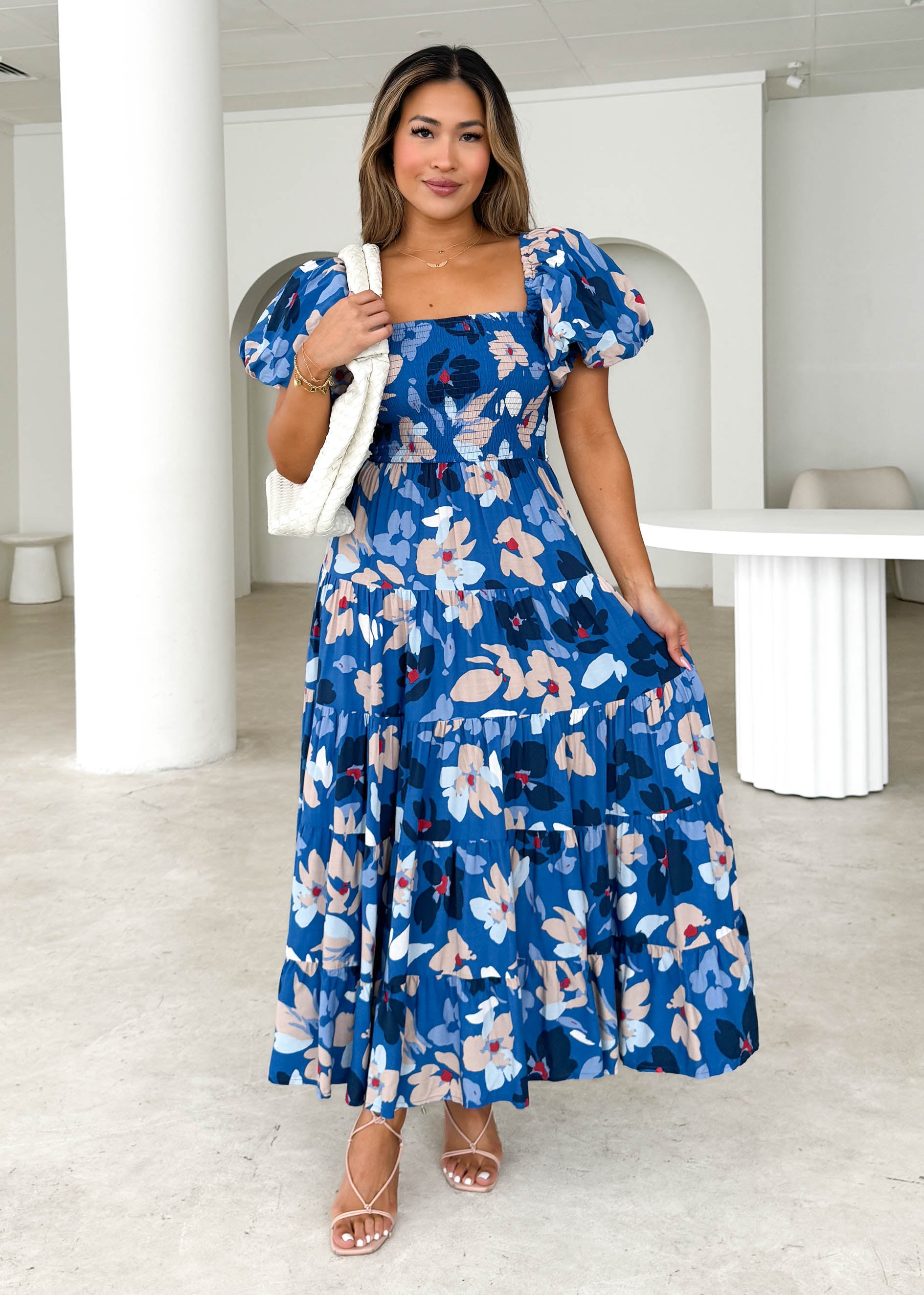 Yariska Midi Dress - Cobalt Flowers