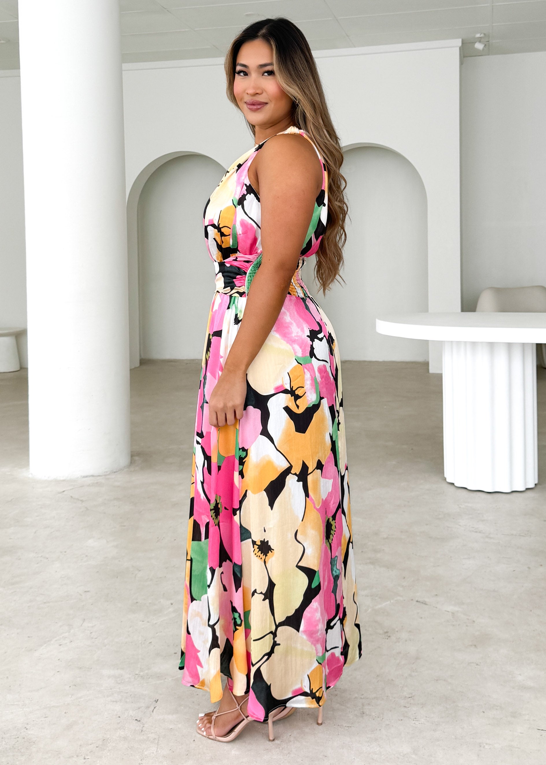 Yazer One Shoulder Maxi Dress - Floral Hues