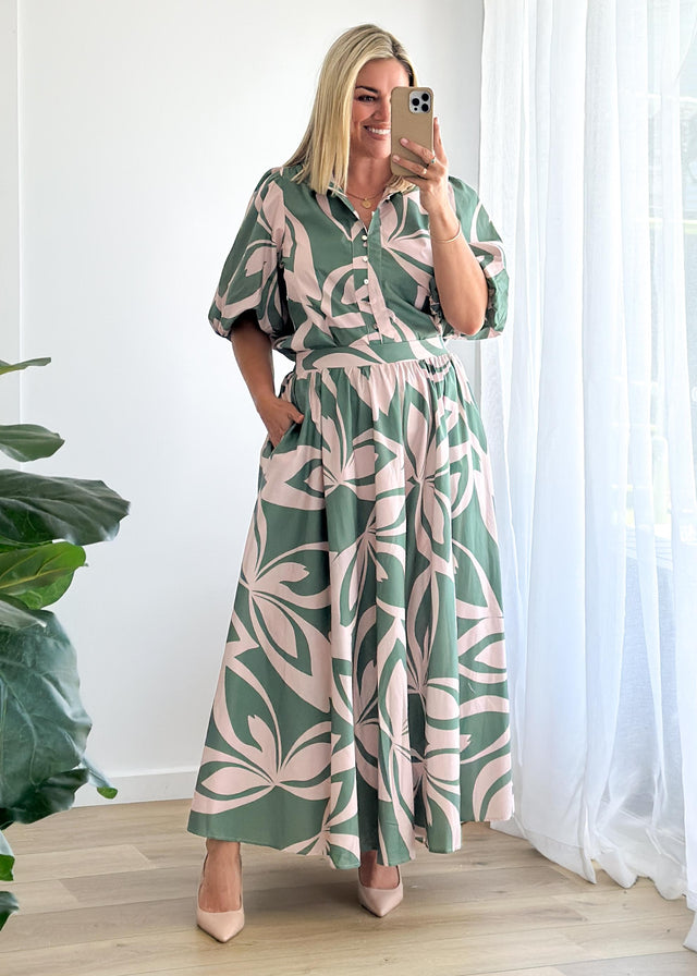 Simone Maxi Skirt - Fern Abstract