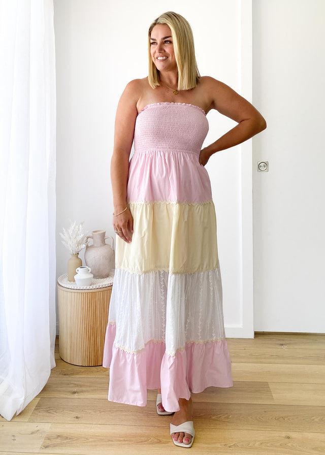 Lucille Strapless Maxi Dress - Pink Splice