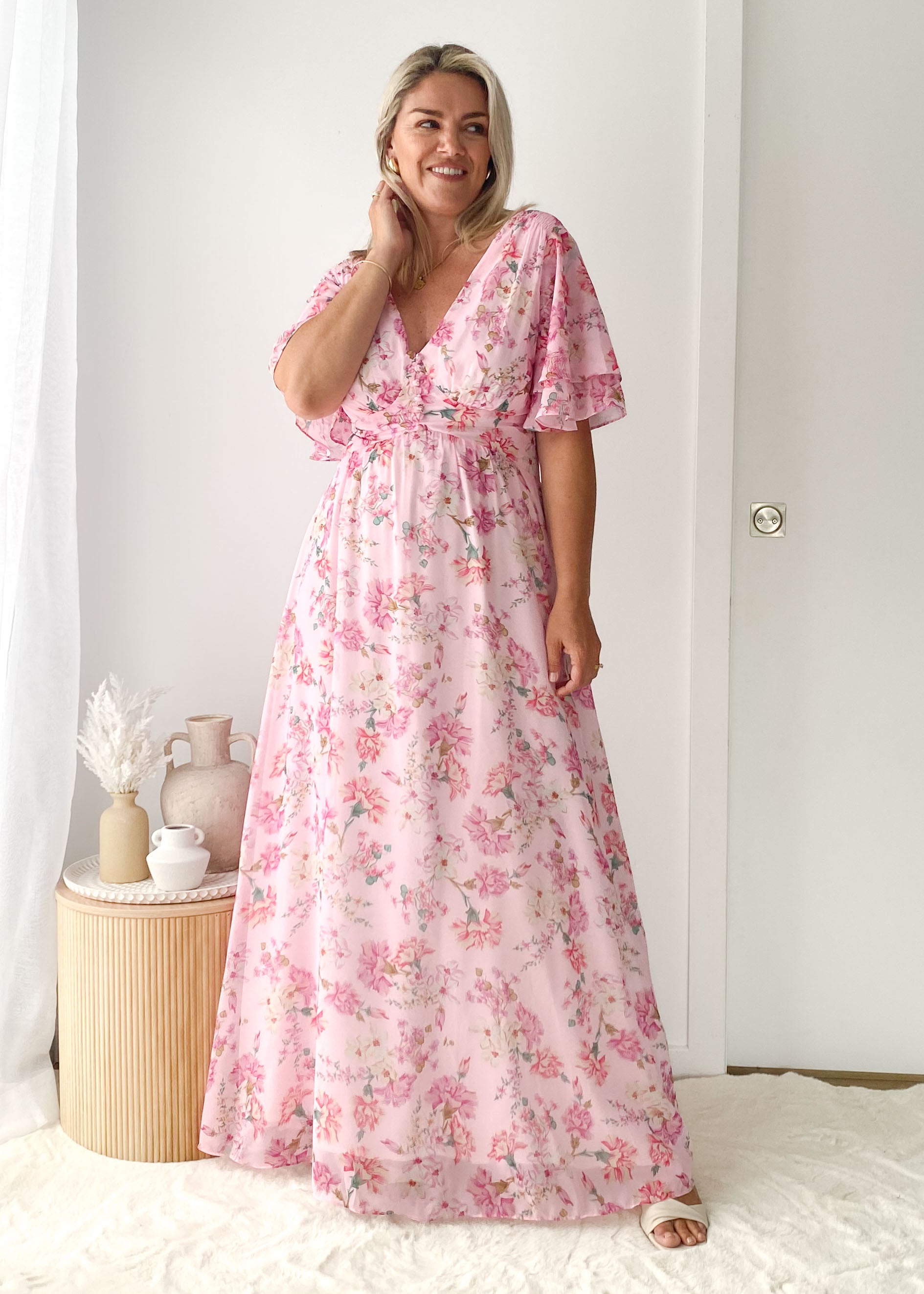 Delilah Maxi Dress - Pink Carnation