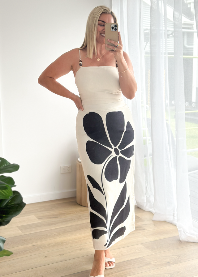 Elodie Midi Skirt - Noir Fleur