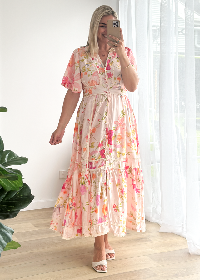 Leoni Maxi Dress - Pink Floral