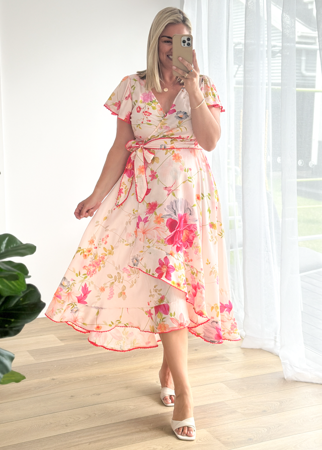 Lyle Wrap Midi Dress - Pink Floral