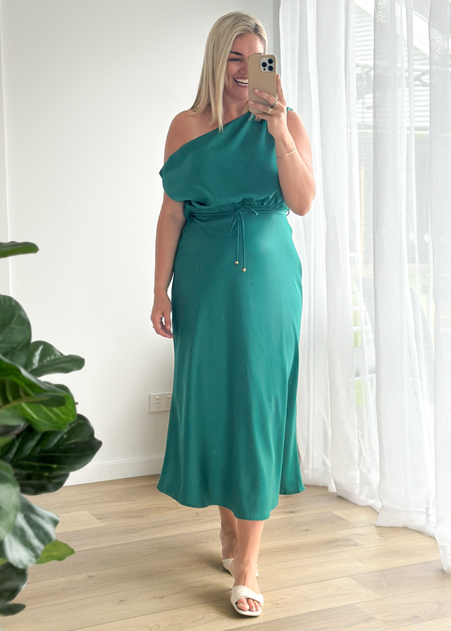 Marisa Drop Shoulder Midi Dress - Emerald