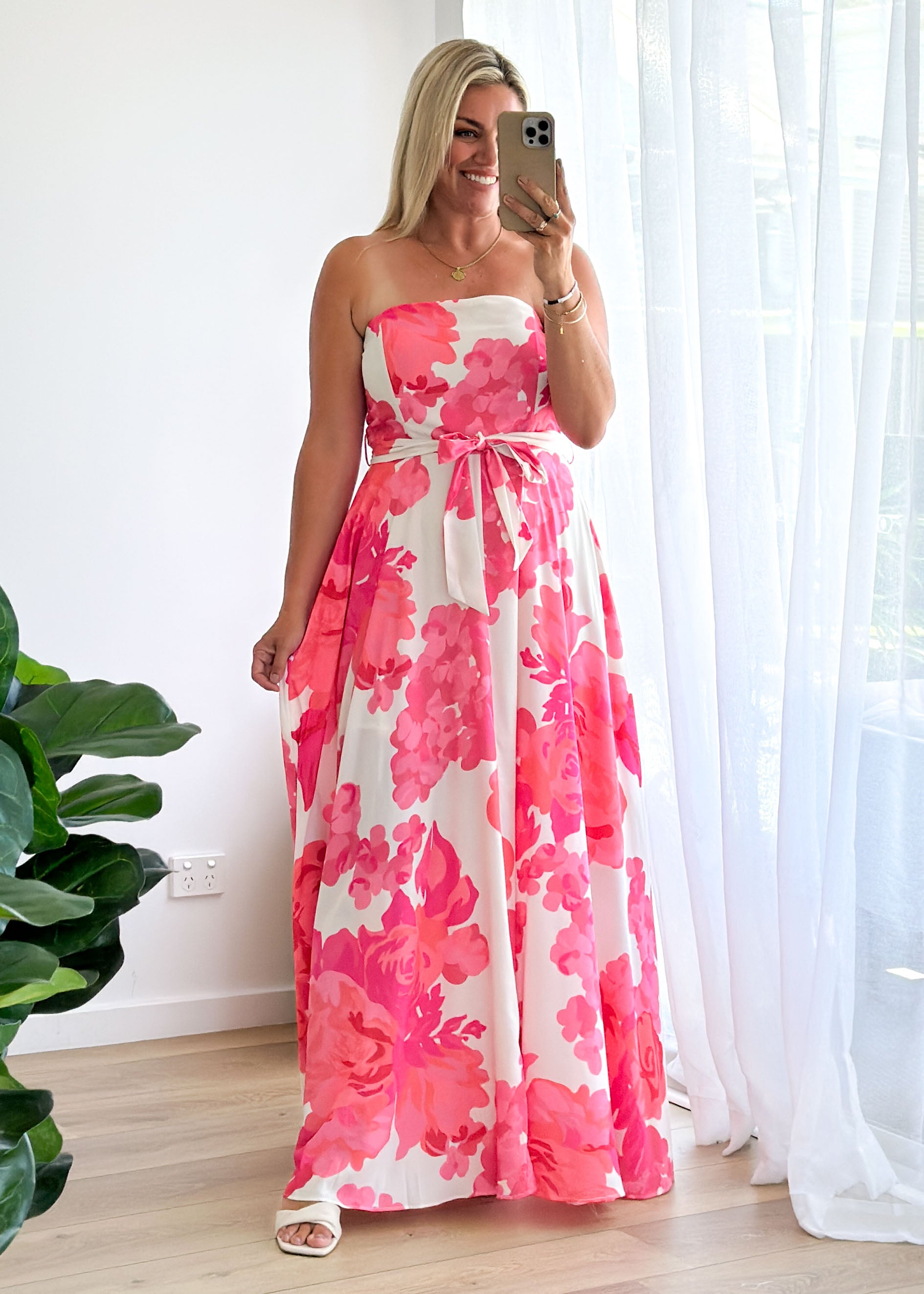 Jorgia Strapless Maxi Dress - Hot Pink Floral