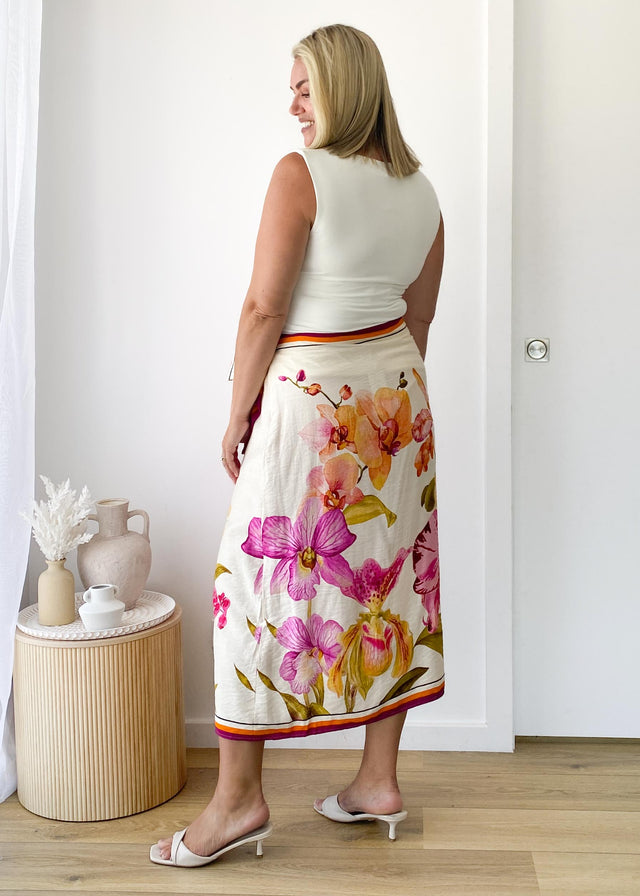 Pamalee Midi Skirt - Fuchsia Orchids