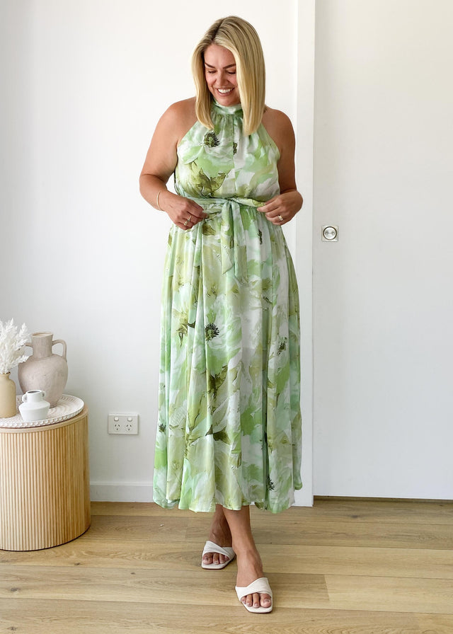 Marca Halter Midi Dress - Lime Floral
