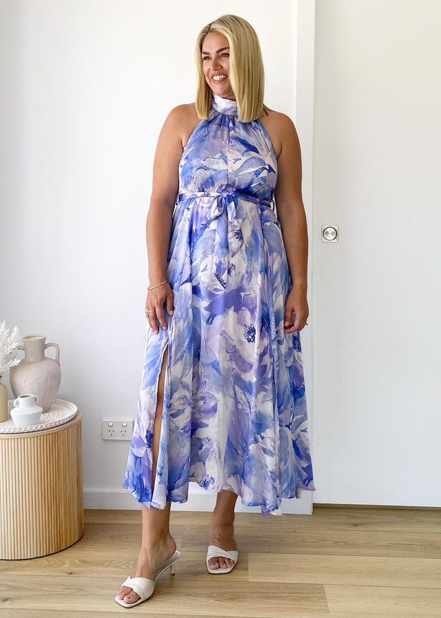 Marca Halter Midi Dress - Blue Floral