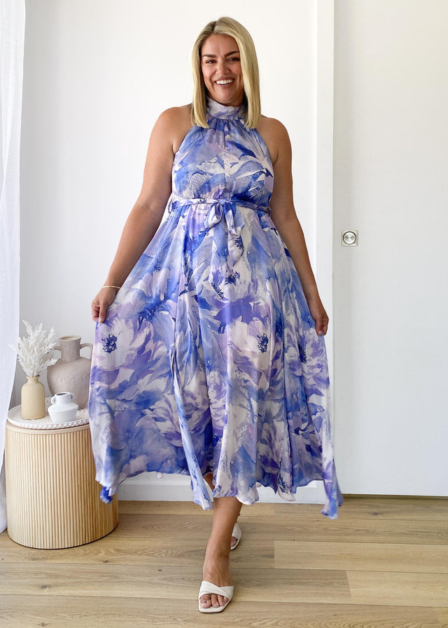 Marca Halter Midi Dress - Blue Floral