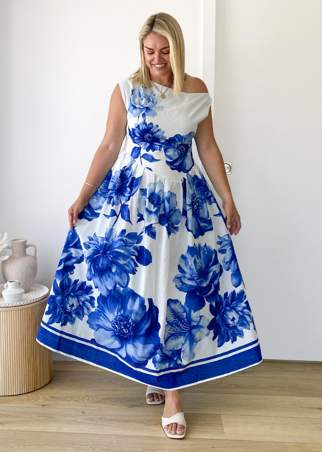 Deon Drop Shoulder Maxi Dress - Cobalt Dahlia