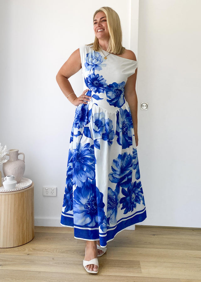 Deon Drop Shoulder Maxi Dress - Cobalt Dahlia