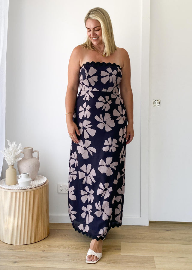 Aurella Strapless Maxi Dress - Black Floral