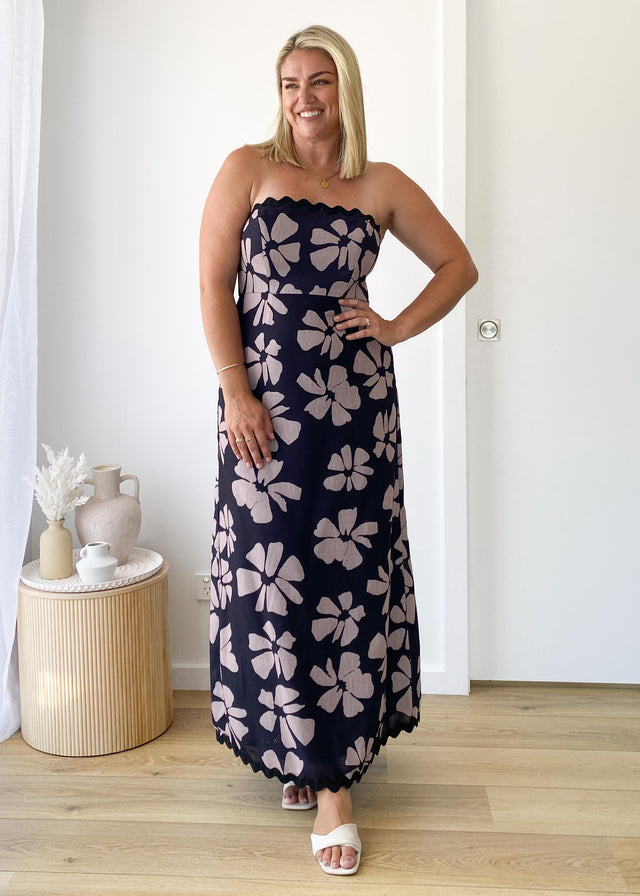 Aurella Strapless Maxi Dress - Black Floral