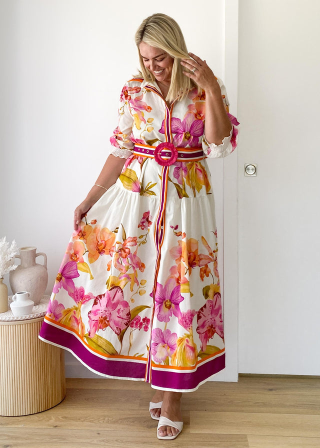 Pabla Maxi Dress - Fuchsia Orchids