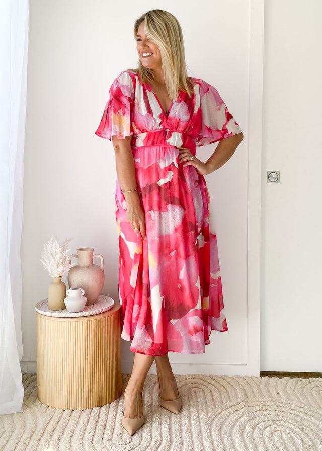 Innika Maxi Dress - Magenta Watercolour