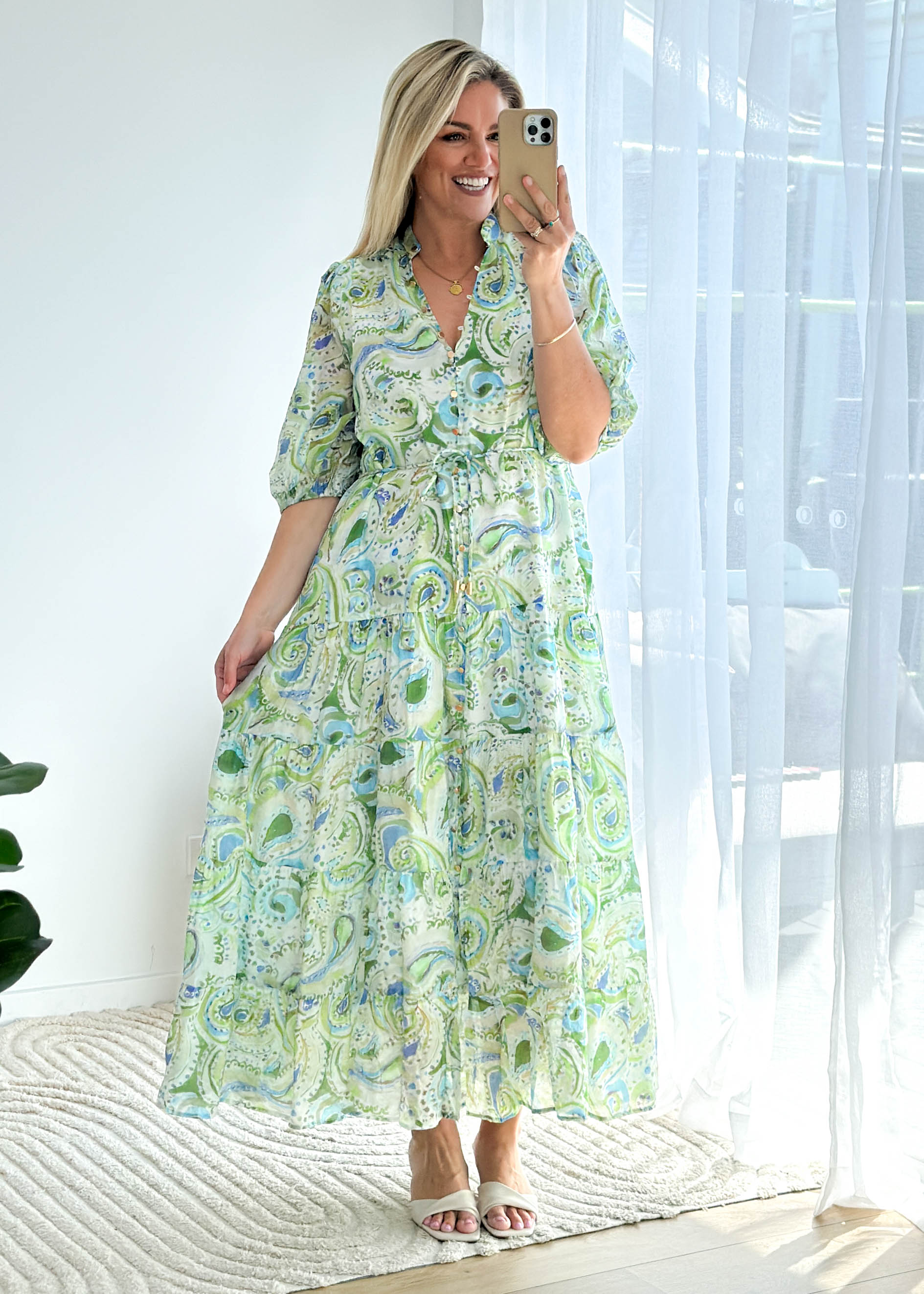 Marzia Maxi Dress - Green Paisley