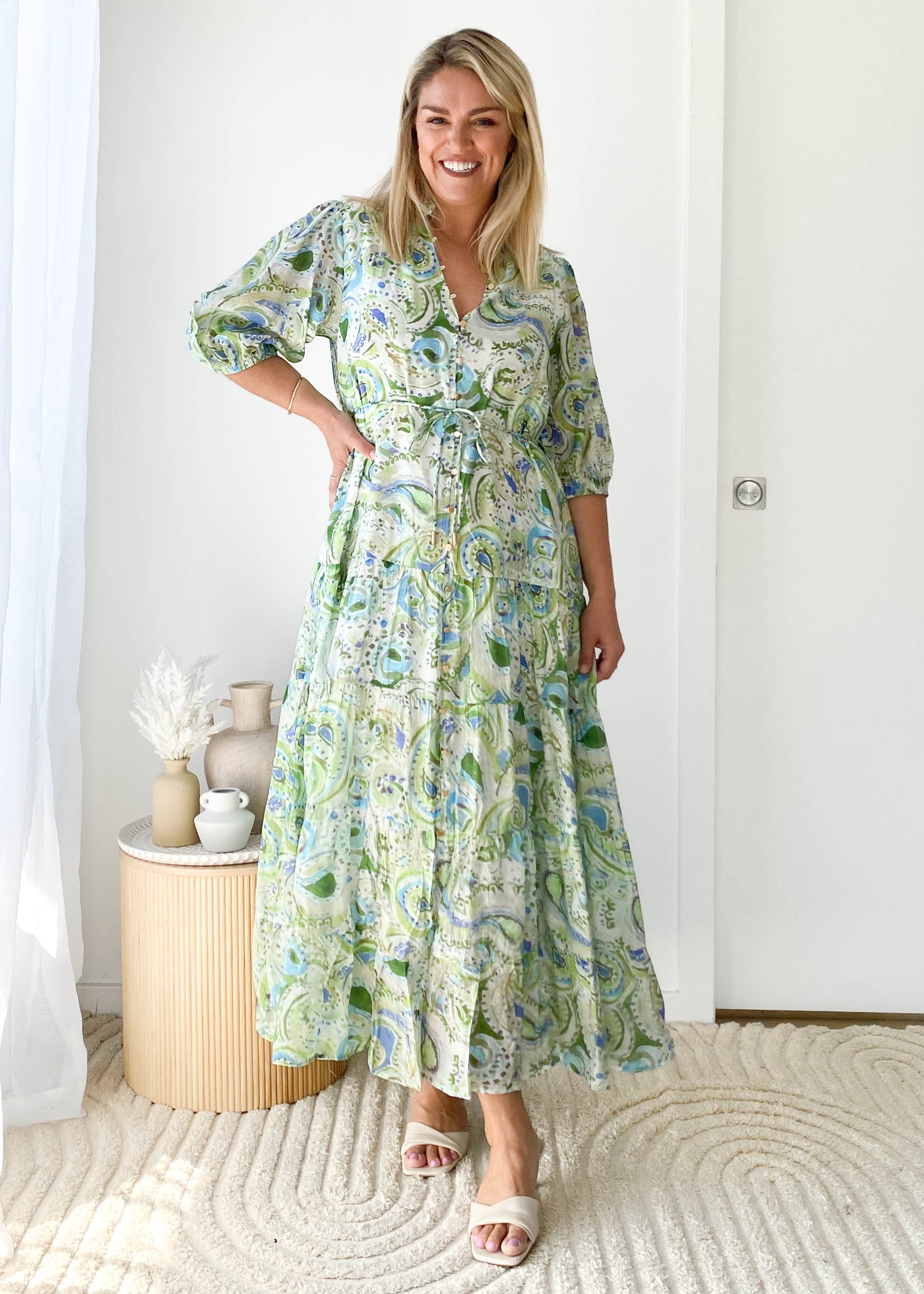 Marzia Maxi Dress - Green Paisley