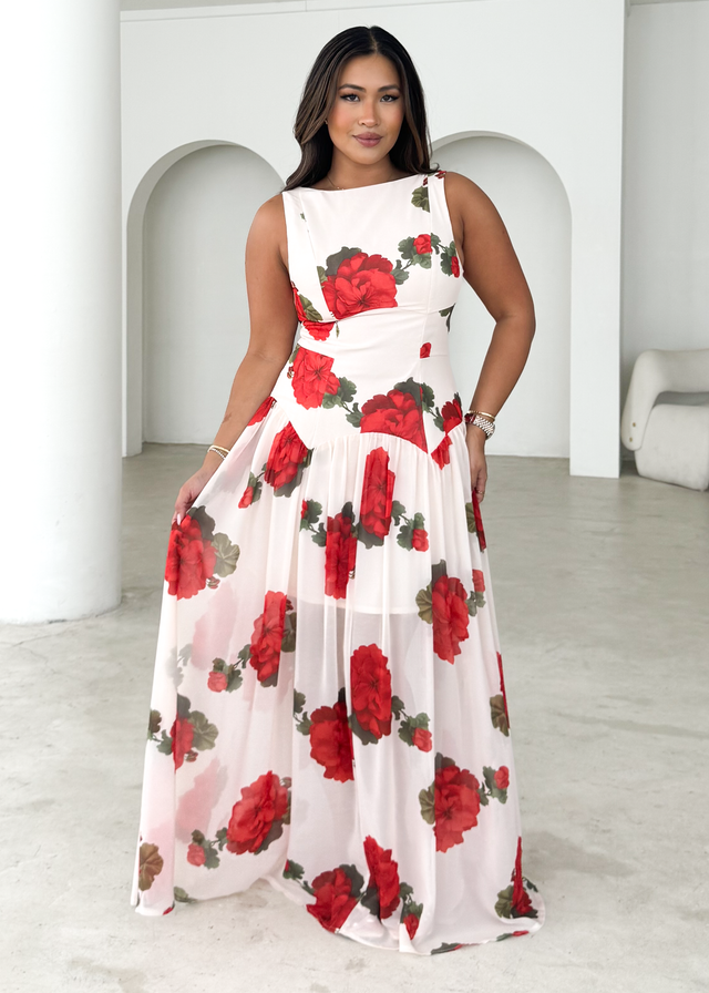 Bessie Maxi Dress - Beige Roses