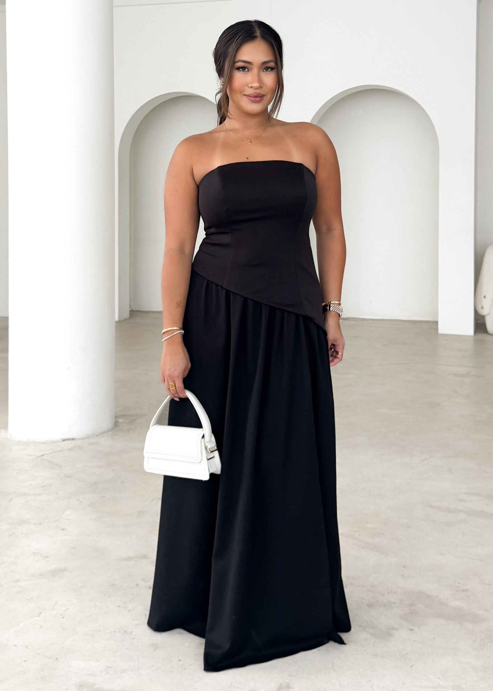black maxi dress strapless Noraah collection-new black dresses Zara Black Ruffle Dress Color:True Black