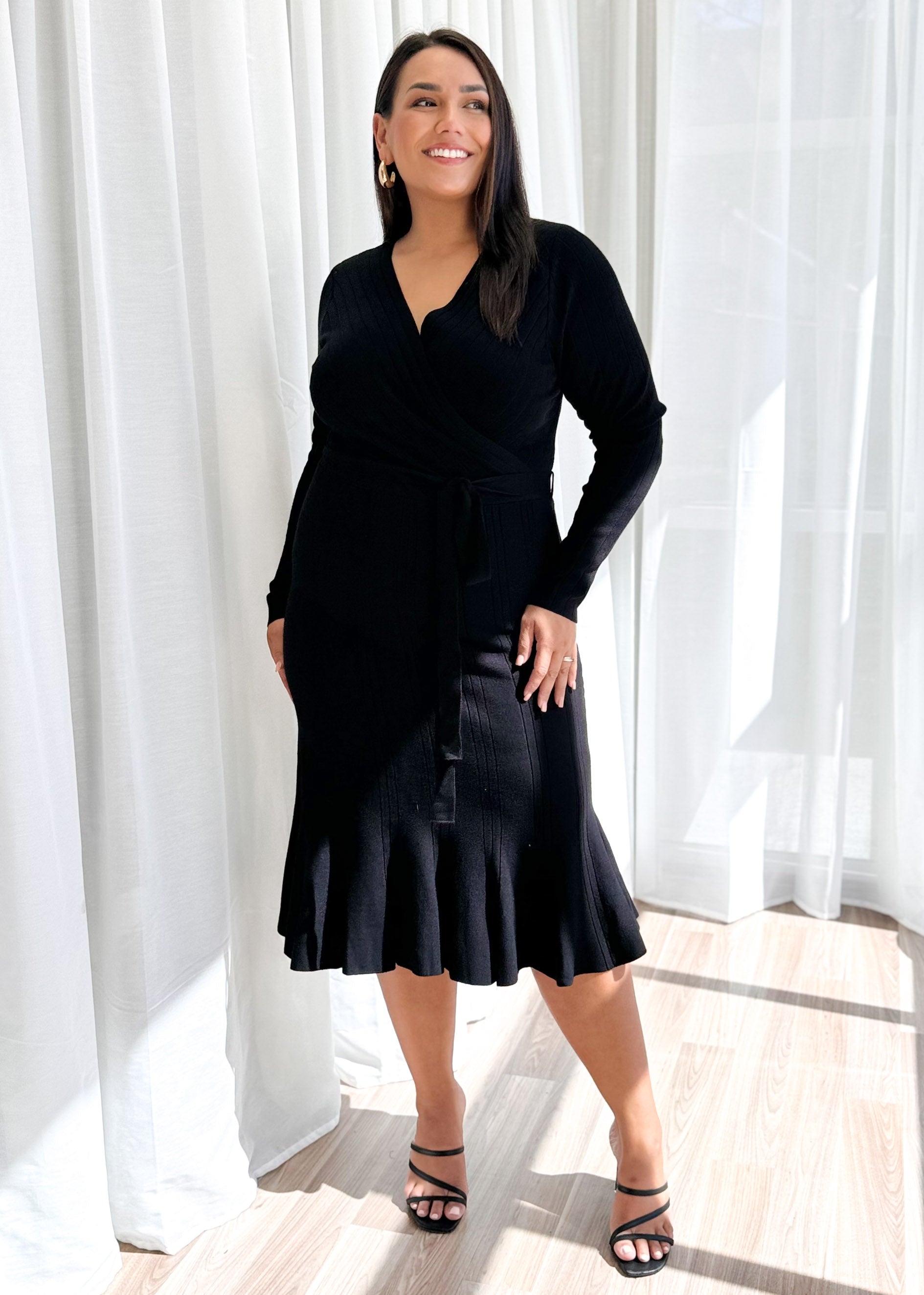 Torio Knit Midi Dress - Black