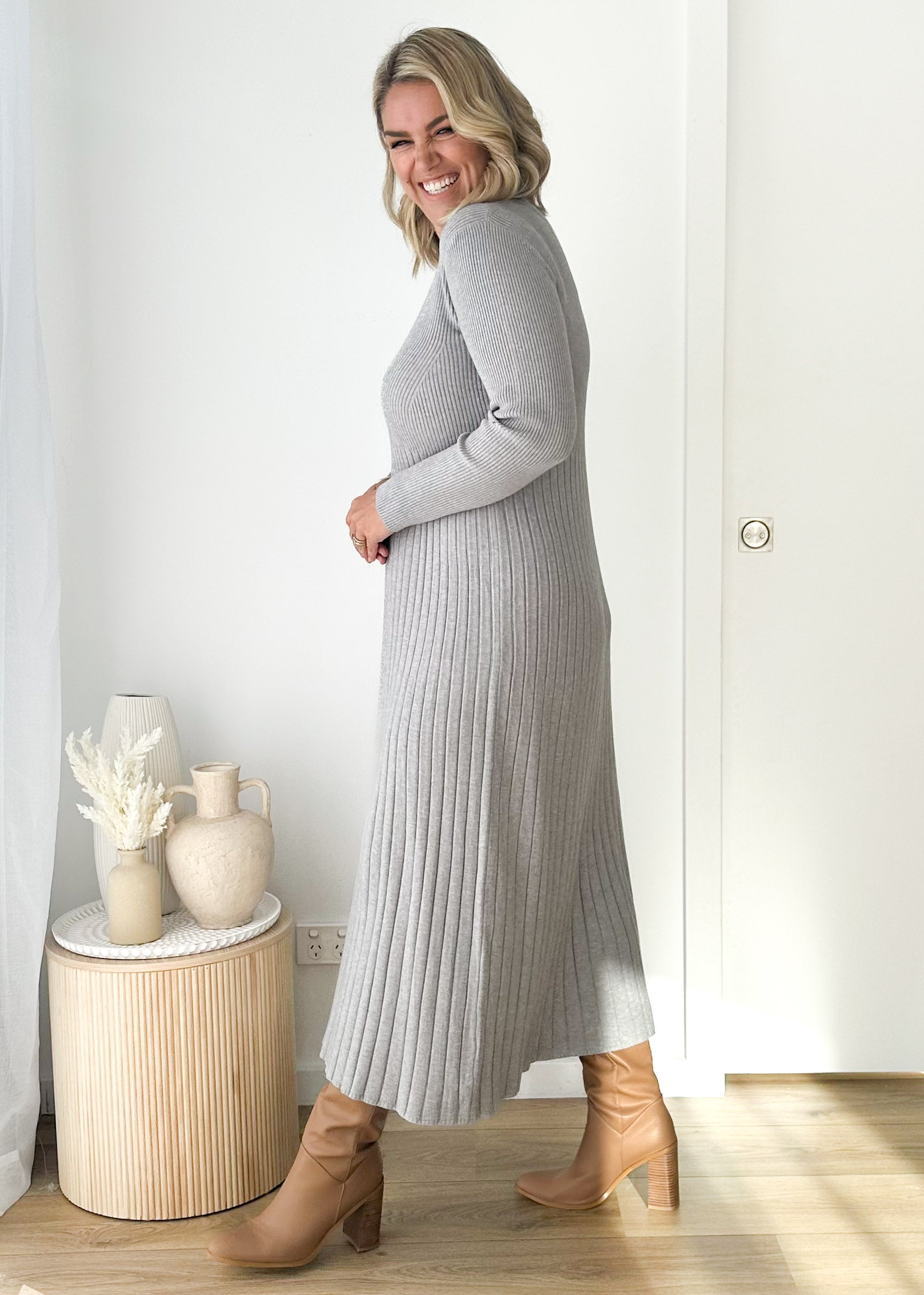 Robine Knit Midi Dress - Grey