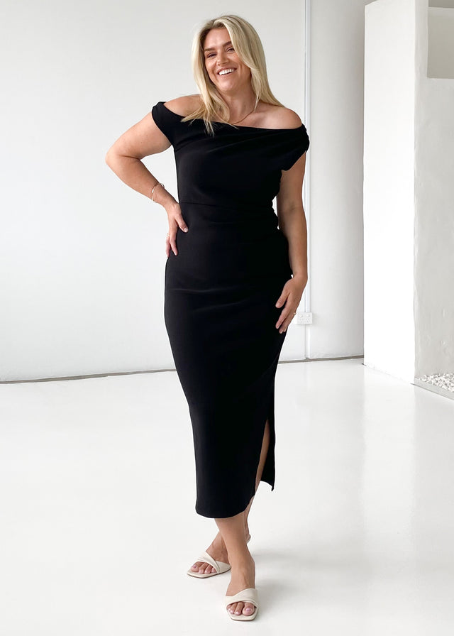 Java Off Shoulder Midi Dress - Black