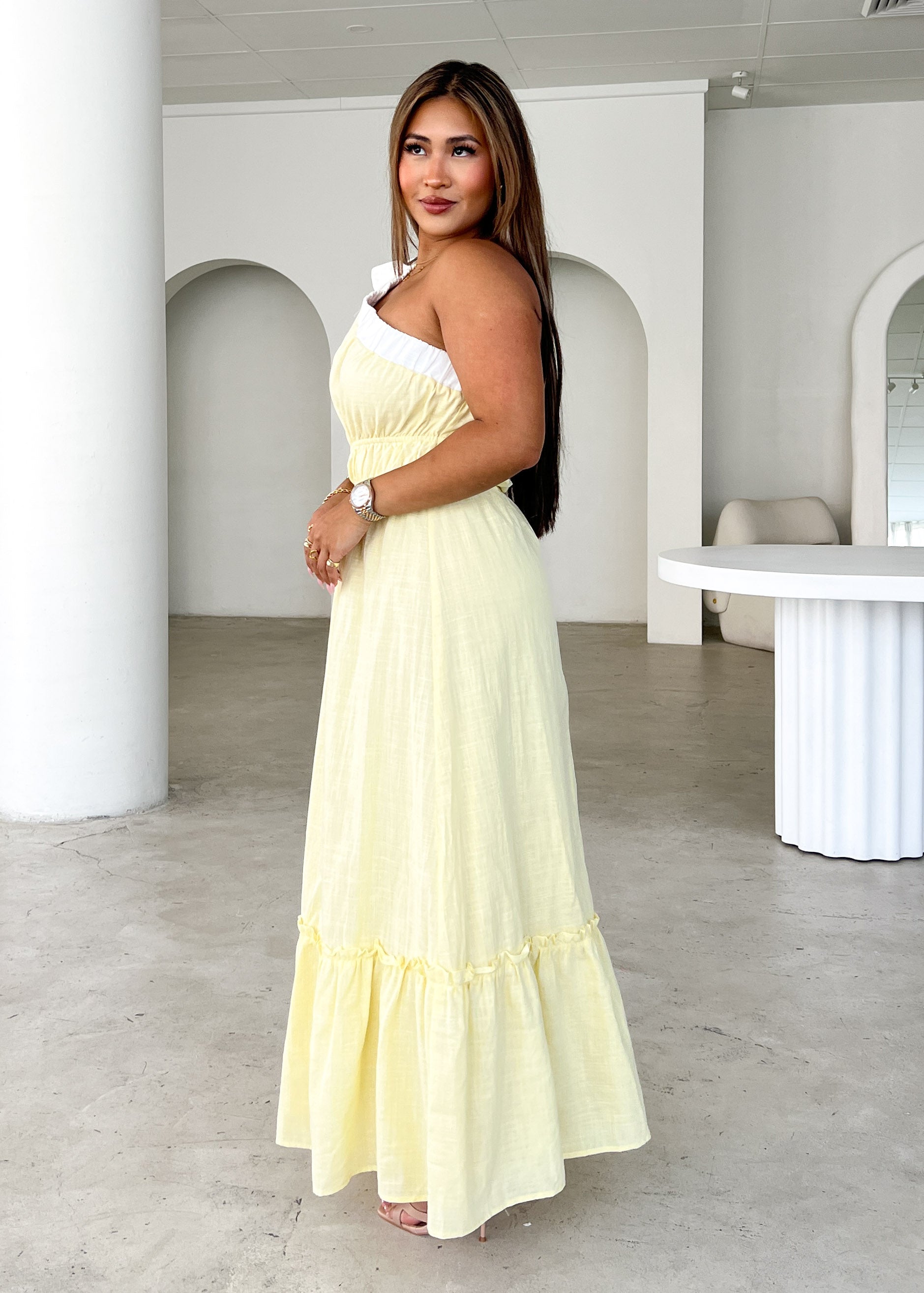 Peeta One Shoulder Maxi Dress - Yellow