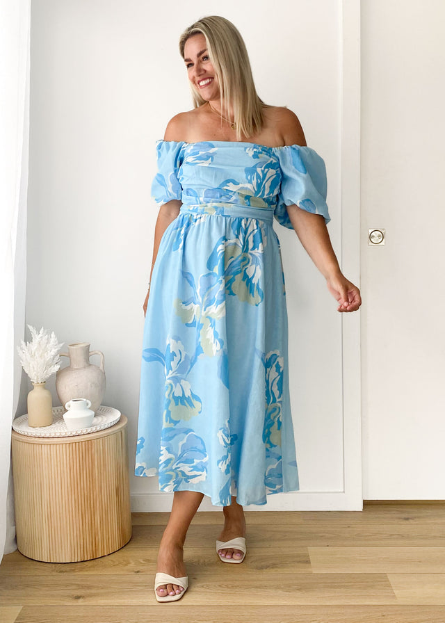 Pollen Midi Dress - Blue Floral