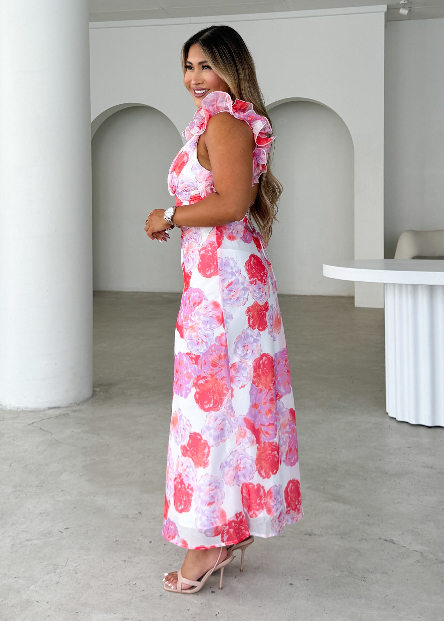 Caribe Midi Dress - Pink Floral