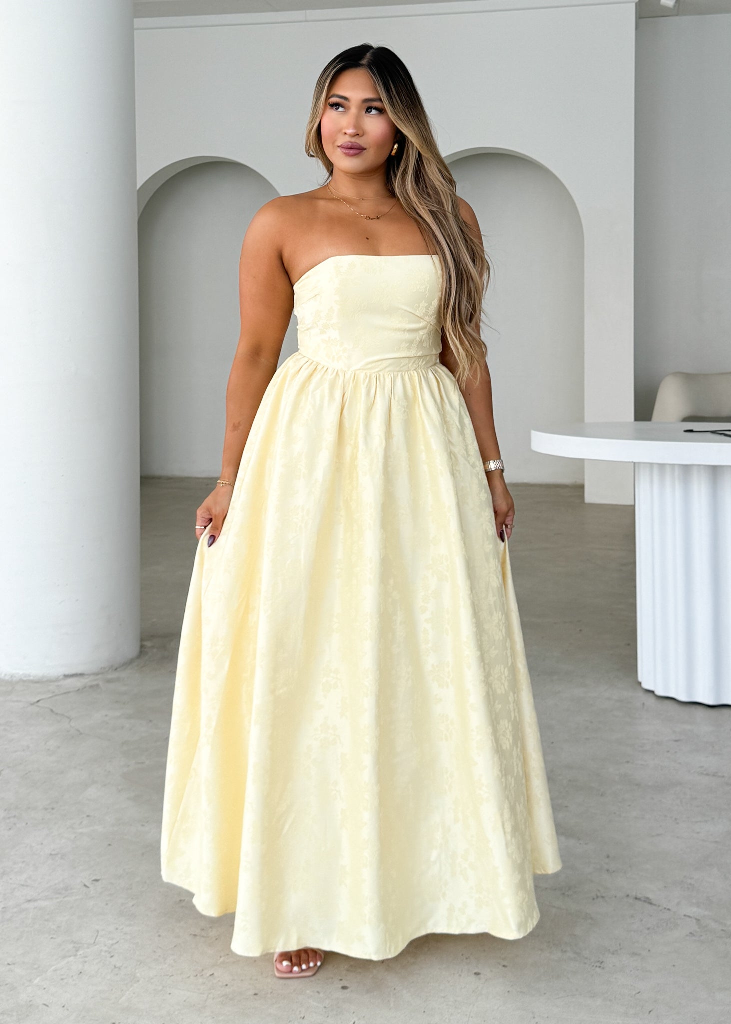 Laneway Strapless Maxi Dress - Lemon