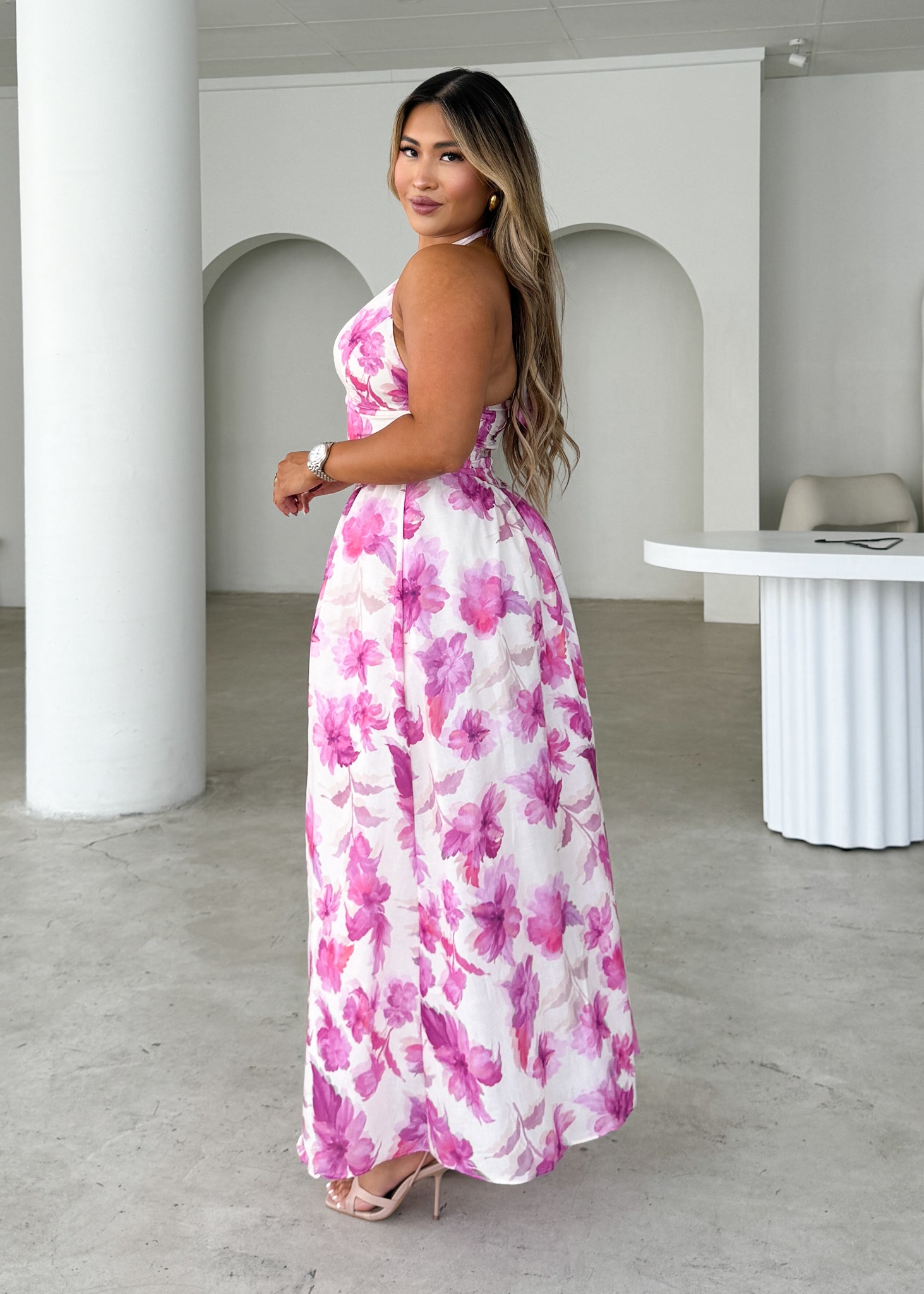 Faithless Halter Maxi Dress - Pink Flowers