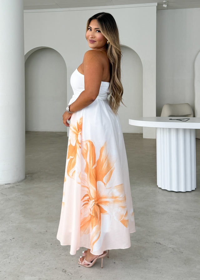 Naya Strapless Midi Dress - Peach Floral