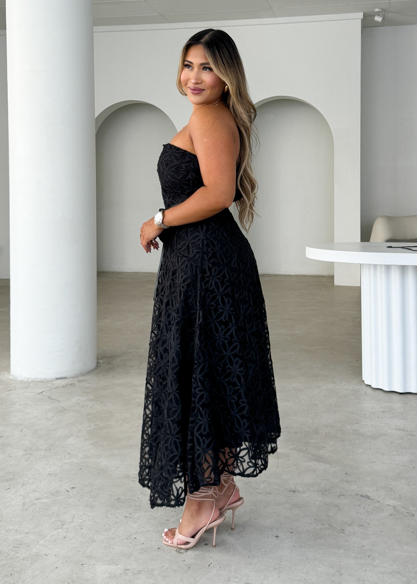 Maddy Strapless Midi Dress - Black