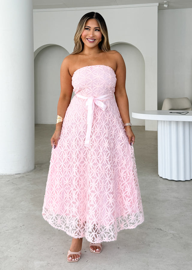 Maddy Strapless Midi Dress - Blush Gingham & Heels Maddy Strapless Midi Dress - Blush Gingham & Heels