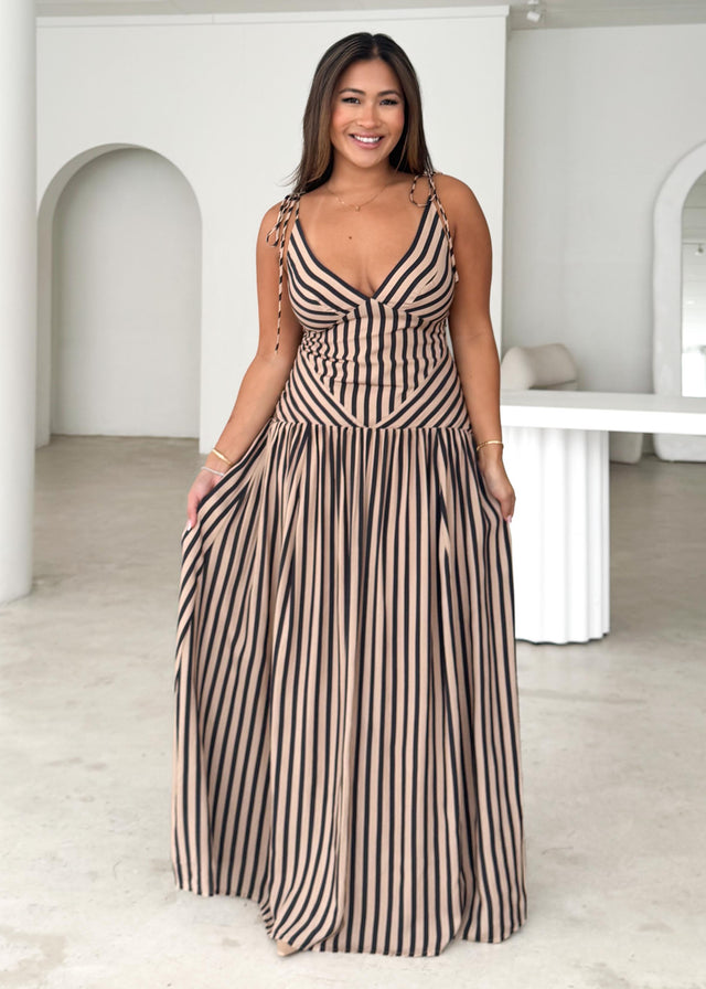 Zippora Maxi Dress - Mocha Stripe